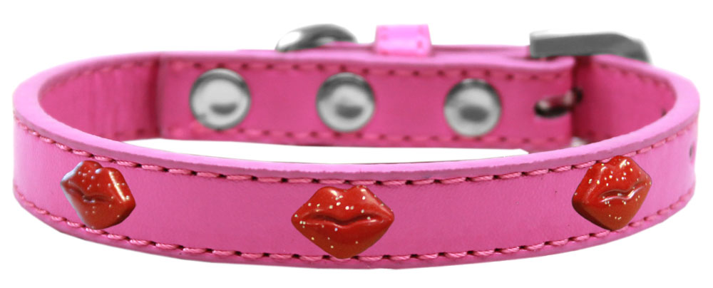 Red Glitter Lips Widget Dog Collar Bright Pink Size 12